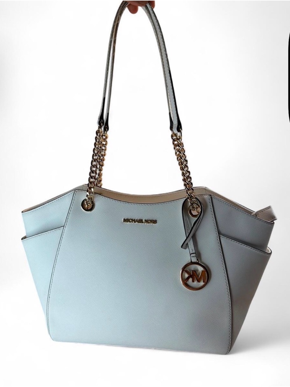 Michael Kors Light Blue Chain-Handle Tote with MK Charm